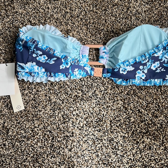 Nanette Lepore Blue Floral Strapless Swim Top, NWT, missing strap - Picture 6 of 7